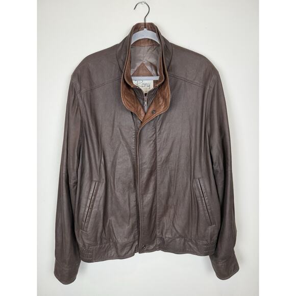 Remy Men's Leather Double Collar Bomber Jacket Made in USA Sz 42 - Picture 1 of 9